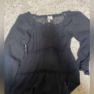 Adiva Shear Long Sleeve Lace Black Shirt